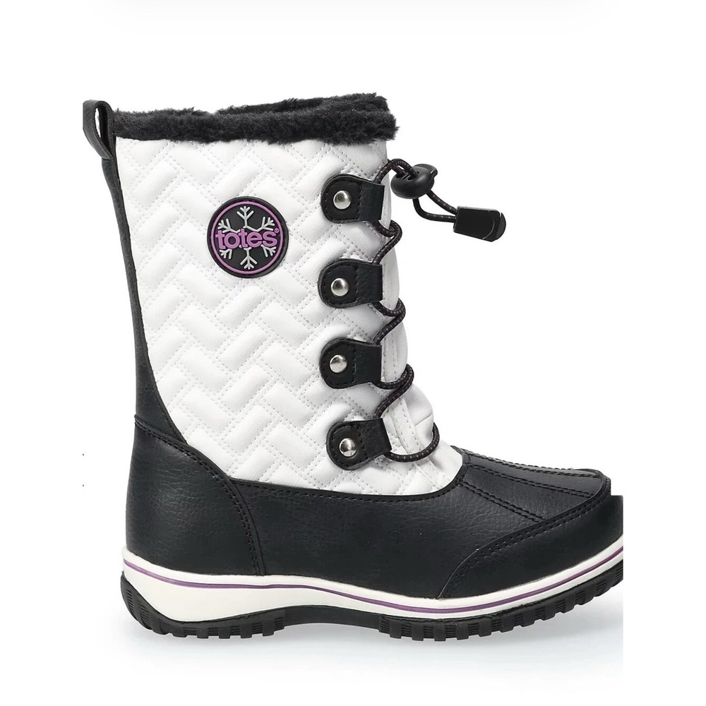 Girls Totes Makenzie White Winter Pull On Zipper Snow Boots Girls US 4M